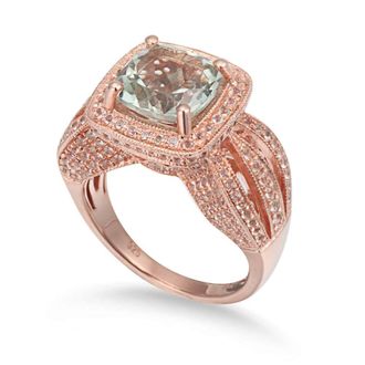Suzy Levian Sterling Silver 4.9 TCW Green Amethyst Ring