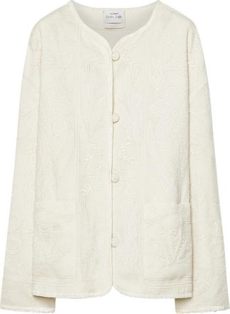 Forte_Forte Iris Velvet Embroidery Wool Tweed Blouson - Dames - Zomerjassen - Beige - XS - Tweed - Jassen
