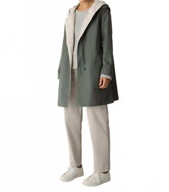 Eileen Fisher Cotton Nylon Hooded Coat In Bayleaf