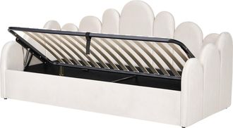Beliani Cama Con Almacenaje Tapizada De Terciopelo 90 X 200 Cm Con Somier De Listones Beige Claro Polignac