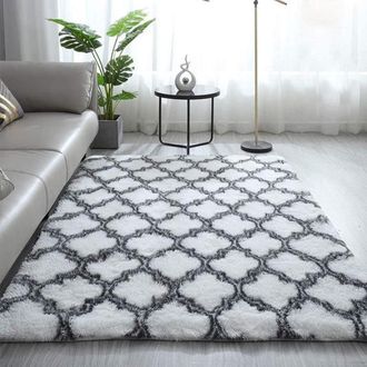 OEM Alfombra Tuserxln De Pelo Largo Para Sala De Estar, 160x230cm, Blanca Con Estampado - Alfombra De Mesilla De Noche, Suave Y De Pelo Largo Para Sala De