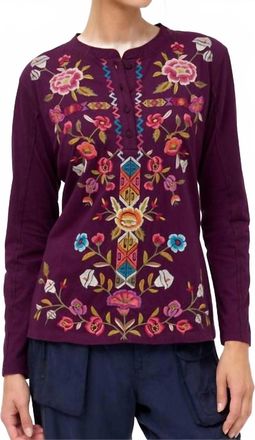 Johnny Was Raw Seam Henley Anaya Button-Down In Aubergine