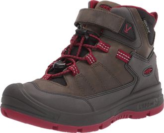 Keen Little Kids Redwood Mid Height Leather Waterproof Hiking Boot, Steel Grey/Red Dahlia, 10 LK (Little Kids) UK