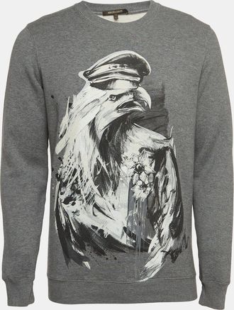 Roberto Cavalli Grey Eagle Print Cotton Knit Sweatshirt