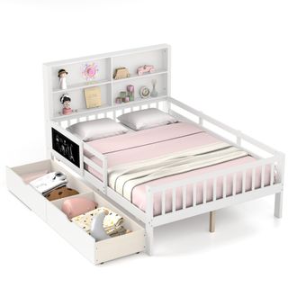 Costway Costway Double Size Bed Frame Solid Wood Platform Bed w/2 Storage Drawers in White