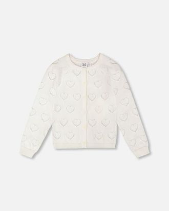 Deux par Deux Pointelle Knit Long Sleeve Cardigan in Off-White at Nordstrom, Size 18M