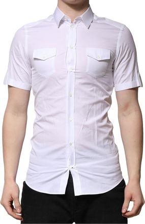 Dolce & Gabbana Mens White Cotton Short Sleeves Gold Casual Shirt