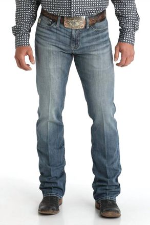 Cinch Mens Ian Slim Fit Boot-Cut Mid-Rise Stone Wash Jean In Med_Blue