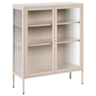 Beliani Aparador Vitrina Industrial Moderno De Acero 2 Puertas Y Elementos De Vidrio Beige Lerryn