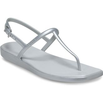 Crocs Miami Metallic T-Strap Sandal in Silver at Nordstrom Rack, Size 9