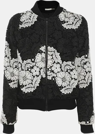 Alice & Olivia Alice + Olivia Black/white Floral Lace Bomber Jacket