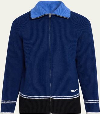 Marni Mens Wool and Cashmere Fisherman Rib Full-Zip Cardigan