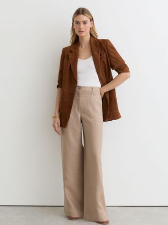 Reiss Neutral Linen Wide Leg Trousers, 12R