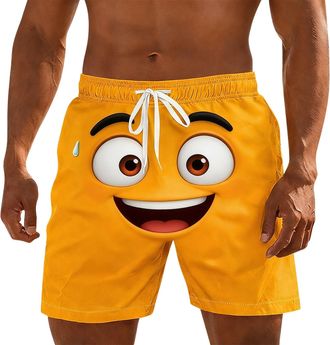 Generic Mens Novelty Swim Trunks Funny Face Print Board Shorts for Men UK Elastic Waist Drawstring Beach Shorts Quick-Dry Swimming Surfing Boardshorts with Po