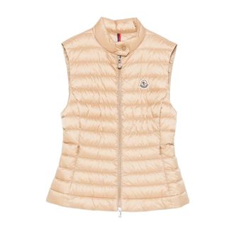 Moncler Vests, female, Beige, Size: M Zip Quilted Gilet