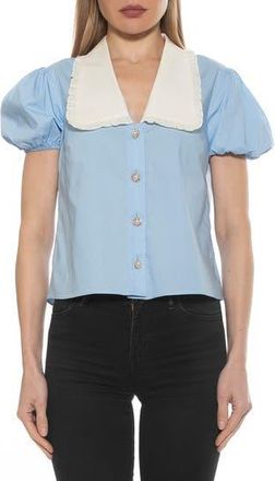 Alexia Admor Sandra Short Sleeve Button-Up Blouse in Halogen Blue at Nordstrom Rack, Size 10