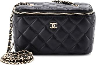 Chanel Clutch Vanity Case piccola in pelle di agnello trapuntata con catena - Nero