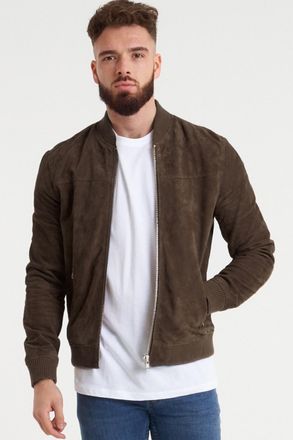 Barneys Mens Chocolate Brown Goat Suede Bomber Jacket - Size 2XL