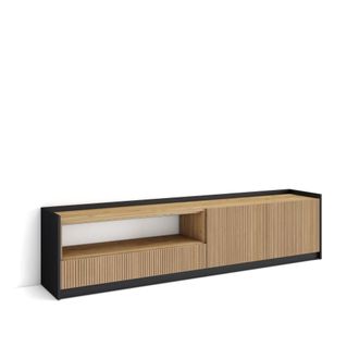 Skraut Home Mueble tv efecto madera roble y negro 207x37x50cm