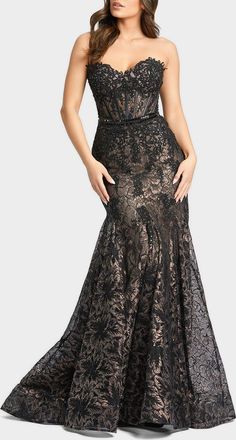 Mac Duggal Strapless Sequin Lace Trumpet Gown