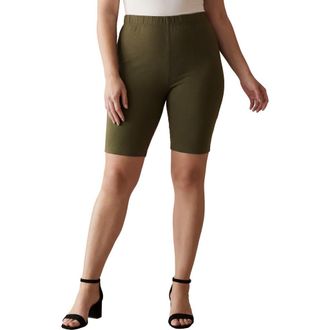 Jessica London Everyday Stretch Cotton Bike Short in Dark Olive Green at Nordstrom, Size 12