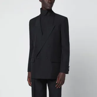 Gucci Giacca doppiopetto nera in panama tecnico