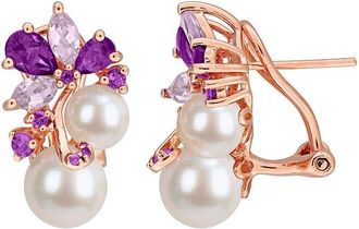 Rina Limor Rose Gold-Plated Silver 2.21 Ct. Tw. Gemstone & 6-8.5Mm Pearl Earrings