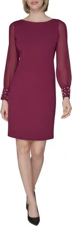 Karl Lagerfeld Faux Pearl Cuff Long Sleeve Scuba Crepe Sheath Dress in Wine at Nordstrom, Size 14