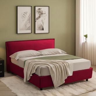 Dmora Cama Francesa Bronte, Extra&iacute;ble, Con Almacenamiento Made In Italy, Colch&oacute;n 120x190 Cm, Rojo