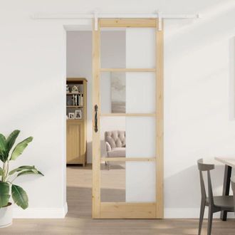 vidaXL Vidaxl - Puerta Deslizante Marr&oacute;n 83 X 232 Cm Madera Maciza De Pino
