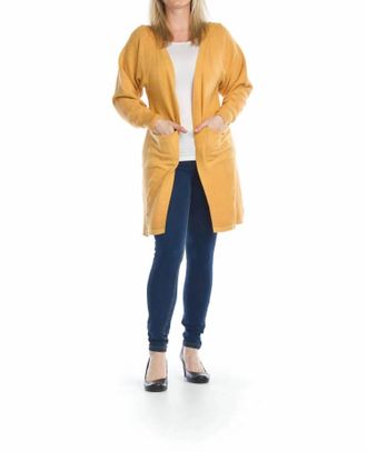 Papillon Rib Detail Long Cardigan With Pockets In Mustard