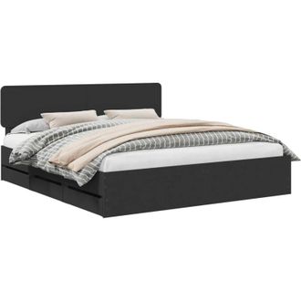 vidaXL Bed Frame with Drawer Black 200 x 200 cm Engineer Wood vidaXL