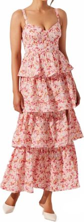 Astr Midsummer Eyelet Tiered Maxi Dress In Pink Multi Floral