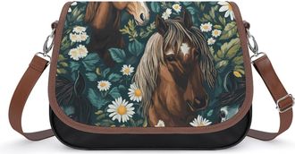 Generic Horses Daisy Flowers Crossbody Bags for Women Fashion Leather Shoulder Handbags With Adjustable Strap