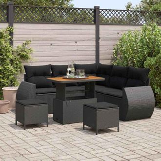 vidaXL Conjunto De Sof&aacute; De Jard&iacute;n 8 Pcs Negro Rat&aacute;n Sint&eacute;tico Vidaxl