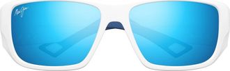 Maui Jim Keha 63mm Oversize Polarized Rectangular Sunglasses in White/Blue Hawaii at Nordstrom