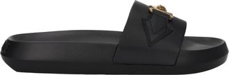 Versace Zwarte Leren Slippers Sandalen - Heren - Sandalen - Zwart - 39 EU - Schoenen