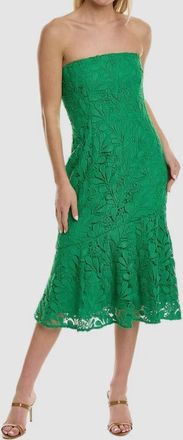 AMUR Strapless Guipure Lace Midi Dress In Green