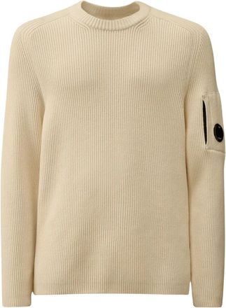 C.P. Company English Rib Crewneck Sweater - Heren - Ronde hals truien - Beige - XS - Katoen - Truien & Vesten