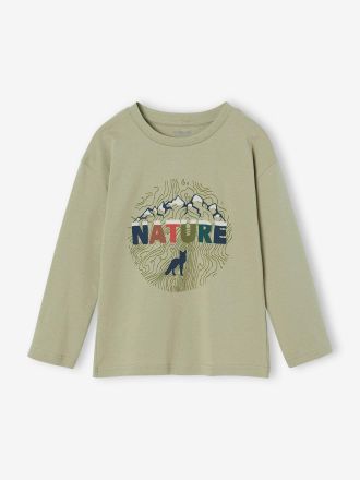 Vertbaudet T-shirt motif nature d&eacute;tails flocage velours gar&ccedil;on vert sauge
