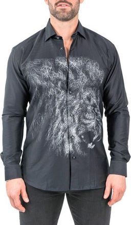 Maceoo Fibonacci Lionchalk Black Contemporary Fit Button-Up Shirt at Nordstrom, Size 3