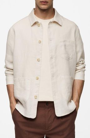 Mango Linen Button-Up Overshirt in Off White at Nordstrom, Size X-Large
