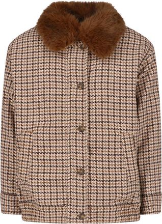Levi's Brown Checkered Wool-Blend Faux-Fur Jacket