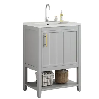 STILVORA Mueble Bajo Lavabo Con Estante Interior Y Espacio De Almacenaje, De Pie, En Mdf, Para Ba&ntilde;o, Gris