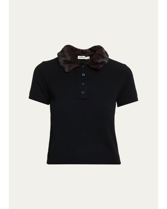 SIMKHAI Vayla Short-Sleeve Polo Sweater