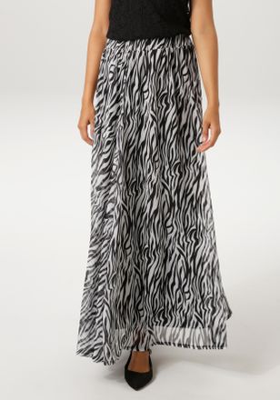 Aniston Maxirock ANISTON CASUAL, Damen, Gr. 34, schwarz, wollwei&szlig;, Georgette, Obermaterial: 100% Polyester. Futter: 100% Polyester, animal-print, gemustert, a