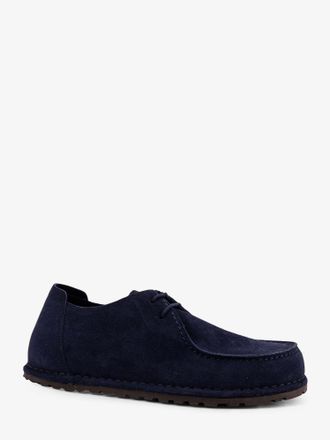 Birkenstock Mens Utti Suede Lace-Up Shoes Blue Flat