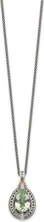 Diamond2Deal Sterling Silver with 14K Accent Diamond and Green Quartz Pendant Necklace