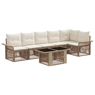 vidaXL Conjunto De Sof&aacute;s De Jard&iacute;n 7 Uds. Beige Y Blanco Crema Vidaxl