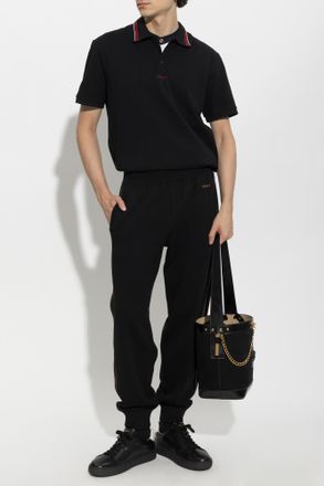 Versace Polo With Embroidered Logo, Mens, Black